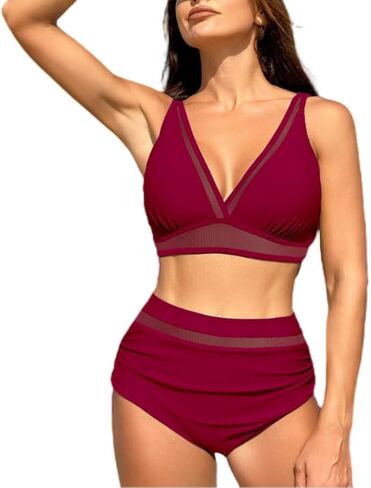 Catalpalev 2025 Women's Two Piece Solid Color Swimsuit High-Waisted Slimming Bikini Set Quick Dry Beach Swimwear in Saudi Arabia