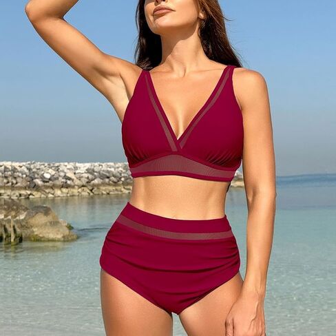 Catalpalev 2025 Women's Two Piece Solid Color Swimsuit High-Waisted Slimming Bikini Set Quick Dry Beach Swimwear in Saudi Arabia