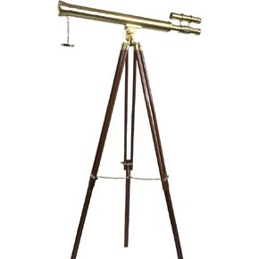 Double Barrel Telescope, 32-inch Brass with Wooden Tripod Stand, 10X Magnification, 42mm Lens