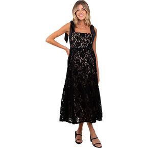 PinkBlush Velvet Lace Shoulder Bow Maternity Maxi Dress