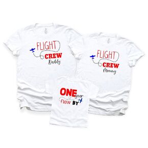 Airplane First Birthday Family Matching Shirts One Year Flew By Party Theme Flight Crew 1st Bday Baby Boy or Girl Mommy and Me Daddy Mom Dad