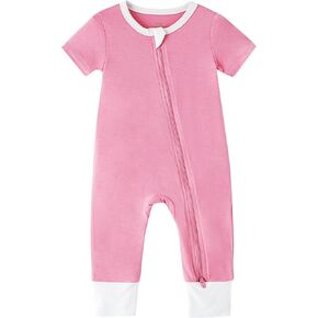 Baby Pajamas Toddlers Girls Onepiece Sleeper Jumpsuits Infant Snug Fit Bamboo Viscose Short Sleeve Zipper Romper