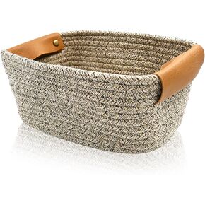 Small Woven Basket, Cute Cotton Rope Basket for Organizing, Decorative Baskets for Gifts Empty, Organizer Bin for Cat Puppy Dog Toy Nursery Shelf Storage, Baby Shower, Birthday, Father’s Day (White)