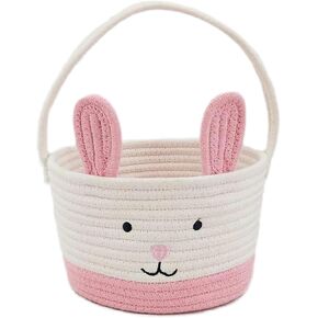 Easter Bunny Basket Pink Easter Baskets with Handle, Personalized Easter Gift Bags Egg Hunt Basket Gifts for Boys Girls