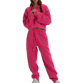 Women Sweat Set Sweatsuit Fleece 2 Piece Joggers Tracksuit Outfits Crop Sweatshirt Sweatpants Sets Fall Winter 2024