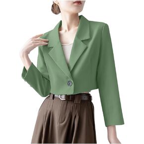 Women’s Cropped Formal Open Front Blazers Suit Long Sleeve Slim Blazers Jacket Button Lapel Cardigan Going Out Suit