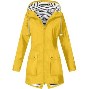 Women's Raincoat Windbreaker Zipper Hoodies Rain Jacket Waterproof Lightweight Outdoor Coat Hooded Trench Coats