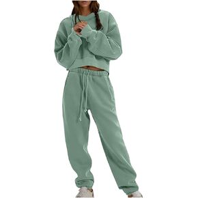 Womens Fall 2 Piece Outfits Casual Sweatsuits Sets Long Sleeve Crop Tops Sweatshirt Loose Sweatpants with Pockets