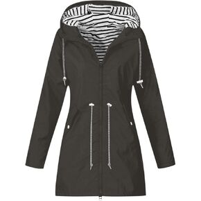 Rain Jacket Women Lightweight Raincoat Waterproof Windbreaker Striped Climbing Outdoor Hooded Trench Coats 2024