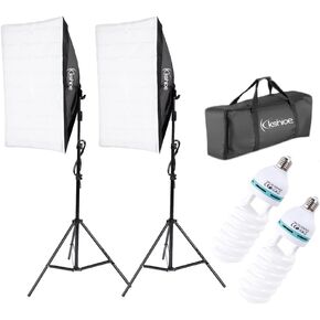 Photography Softbox Lighting Kit, YouTube Starter Kit, Photo Equipment Soft Studio Light with Light Stands and Convenient Carry Bag (with 2 softbox Light)