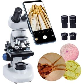 Binocular Microscope for Adults & Kids, 40X-1000X Magnification, Dual LED Light, Phone Adapter, Slides Set, Coarse & Fine Focus
