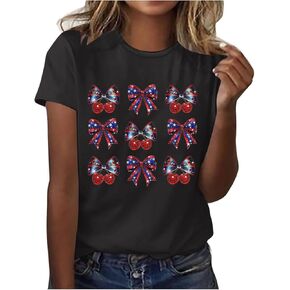 Womens 4th of July Sunflower Flag Tees Memorial Tshirt Short Sleeve Tops Pride Red White Blue Star Stripes Tops