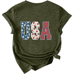 Womens 4th of July USA Flag Shirts American Pride Red White Blue Stars Stripes Tees y Short Sleeve Tshirt Tees