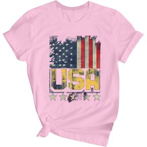 Womens 4th of July USA Flag Tees American Memorial Tshirt Short Sleeve Tops Pride Red White Blue Star Stripes Tops