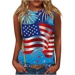 Patriotic Tank Tops for Women Funny Plus Size USA Flag American Pride Red White Blue Star Stripes T-Shirts Tees
