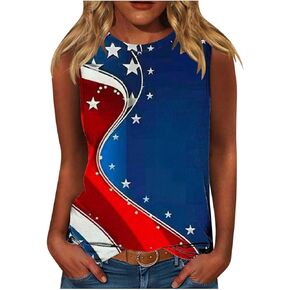 Patriotic Tank Tops for Women Loose Fit Plus Size USA Flag American Pride Red White Blue Star Stripes T-Shirts Tees
