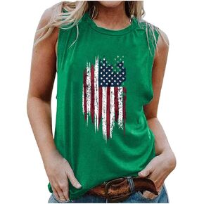 4th of July Shirts Women Funny Tank Tops American Flag Pride Red White Blue Stars Stripes American Memorial T-Shirts