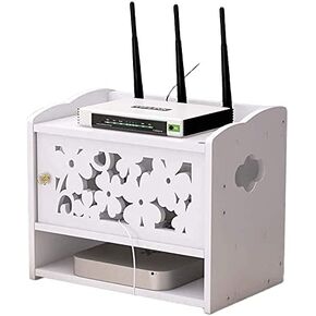 Router Shelf, Shelf White WiFi Router Storage Box Creative Power Cord Finishing Box Wood Plastic Board Set-top Box Rack Double Decorative Shel