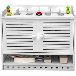 ngddf2haa Wall-Mounted Bracket Router Rack Bracket Wall Mount WiFi Router Storage Box Cable Manager Box Power Board Protector Concealer (Color: White Size: 40 x 33 x 26 cm)