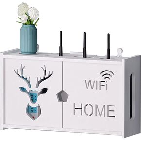 ngddf2haa Router Shelf Wall-Mounted Router Rack Bracket with Deer Pattern Floating Shelf WiFi Storage Box Cable Organizer Power Strip Protector Hider (Size : 41×11.5×23.5cm)