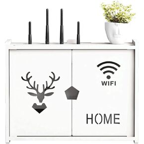 جهاز التوجيه رف الجرف المثبت على الحائط مع قوس RACK مع نمط الغزلان العائم WIFI تخزين مربع الكابل منظم حامي شريط الطاقة (الحجم: 39 × 10 × 30 سم)