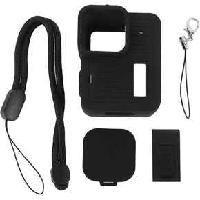Silicone Sleeve Protective Case, Standard Lens Cap Battery Side Cover and Lanyard for 4K Action Camera, Scratch and Impact Resistant Action Camera Sleeve Cover, Black