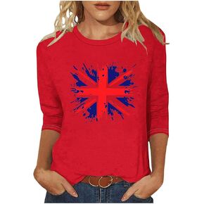 Patriotic Tank Tops for Women Workout 3/4 Sleeve Tops American Flag Red White Blue Stars Stripes 4th of July Tee