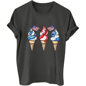 الرابع من يوليو توبس الصيفية النسائية Tops American Memorial Tshirt Shirt Sleeve Tops Pride Red White Blue Star Tees Tees