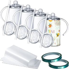 كوب Sippy Sippy فارغًا مع مقبض ، وأكواب سبي من الفولاذ المقاوم للصدأ 12 أوقية ، وكؤوس الأطفال مع قش وأغطية ،