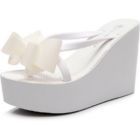 Lossarye Women's Bow Platform Wedge Flip Flops Summer Anti-Slip Comfortable Cute High Heel Slide Sandals Beach Thong Sandals