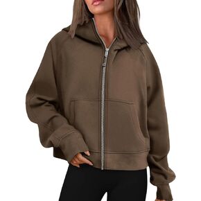 Womens Full Zip Up Cropped Hoodies Fleece Oversized Sweatshirts Jacket Y2k Fall Winter Clothes 2024 Fashion Outfits