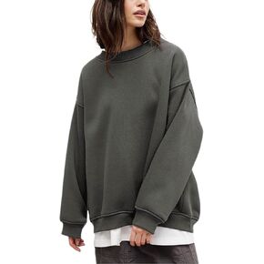 Women's Oversized Long Sleeve Sweatshirts Pure Color Round Neck Casual Pullover Shirt Fashion Going Out Clothes
