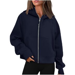 Womens Zip Up Cropped Hoodies Fleece Full Zipper Sweatshirts Pullover Winter Clothes Sweater with Pockets 2024