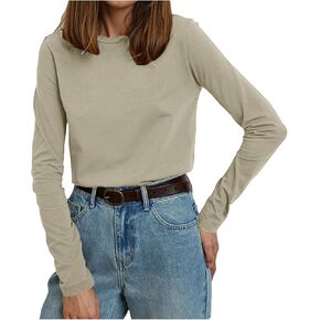 Womens Long Sleeve Shirt Crewneck Casual Cotton Shirts Fall Fashion Tops Loose Fit Lightweight Y2k Outfits Pullover
