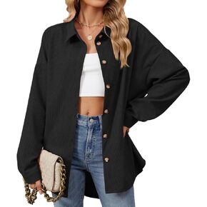 Women's Corduroy Shirt Long Sleeve Button Down Shacket Jacket Casual Oversized Top Trendy Versatile Fall Coats 2024