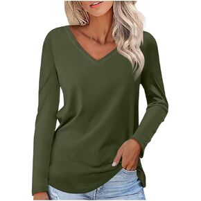 Women's V Neck Long Sleeve T Shirt ألوان صلبة غير رسمية قمم أساسية ضئيلة قمم ربيع سقوط الخريف تخرج الملابس