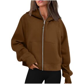 Womens Cropped Zip Up Hoodies Fleece Sweatshirts Zipper Jackets Hooded Pullover Sweaters 2024 Teens Preppy Clothes