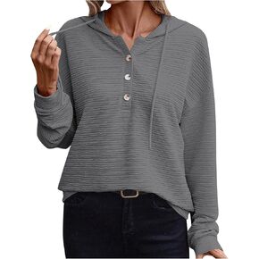 Button Down Shirts For Women Fall Loose Oversized Hoodie Long Sleeve Drawstring Clothes Winter Solid Color Outfits