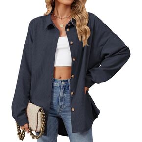 Womens Button Down Shirts Casual Long Sleeve Shacket Jacket Loose Fit Blouses Tops Corduroy Fall Daily Clothes 2024