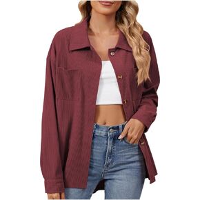 Womens Corduroy Button Down Shirts Boyfriend Long Sleeve Oversized Blouses Tops Casual Basic Shirt Coat All Seasons