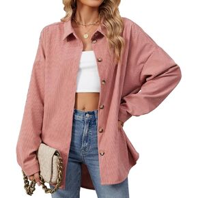 Women's Casual Button Long Sleeve Lapel Drop Shoulder Solid Color Shirt Top Jacket Curved Hem Jacket Oversized Coat