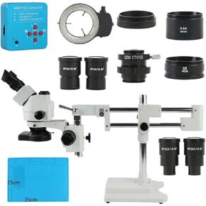 3.5X-180X Sliding Double Boom Arm Base Simul Focal Industrial Lab Jewelry Phone Watch Repair Stereo Trinocular Microscope Set(48MP 4K HDMI TYPE-C-01)
