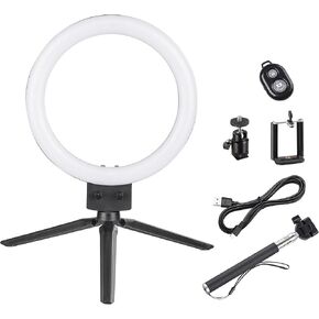 AW 8inch Dimmable LED Ring Light 5500K with Phone Holder & Selfie Stick Tabletop Stand USB for Makeup Portrait Shooting Live Stream