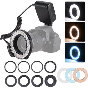 HD-130 Macro LED Ring Flash LCD Display 3000-15000K GN15 Power Control with 3 Flash Diffusers 8 Adapter Rings for Cameras