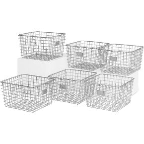 Spectrum 6-Pack Wire Baskets with Label Plate (Industrial Gray) - Storage Bin & Décors for Bathroom, Closet, Pantry, Under Sink, Toy, Shelf, Kitchen, & Nursery Organization