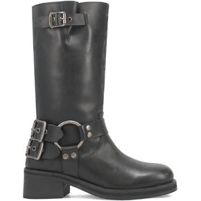 Dingo Womens Harlee Round Toe Motorcycle Casual Boots Mid Calf Mid Heel 2-3" - Black