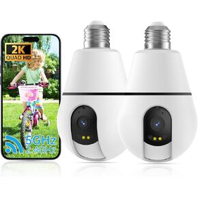 2K Light Bulb Security Camera 5G&2.4Ghz WiFi Security Cameras Wireless Outdoor Indoor,AI WiFi Camera,Cameras for Home Security,911 Emergency Dispatch(2Pack)
