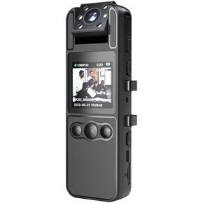 1080P Body Camera with Audio and Video Recording Wearable Body Cam Mini Webcam 180° Rotatable Lens IR Night Vision One-Key Alarm for Law Enforcement Delivery Personal Traveling