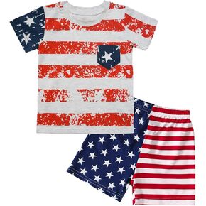 Mrocioa Toddler Baby Boy Summer Clothes 4th of July T Shirt American Flag Stars Stripes Shorts Set