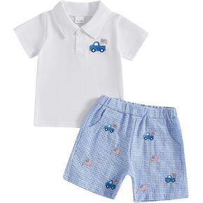 Toddler Baby Boy 4th Of July Outfit American Flag Embroidery Polo T Shirt Striped Stars Shorts Baby Boy Summer Outfit